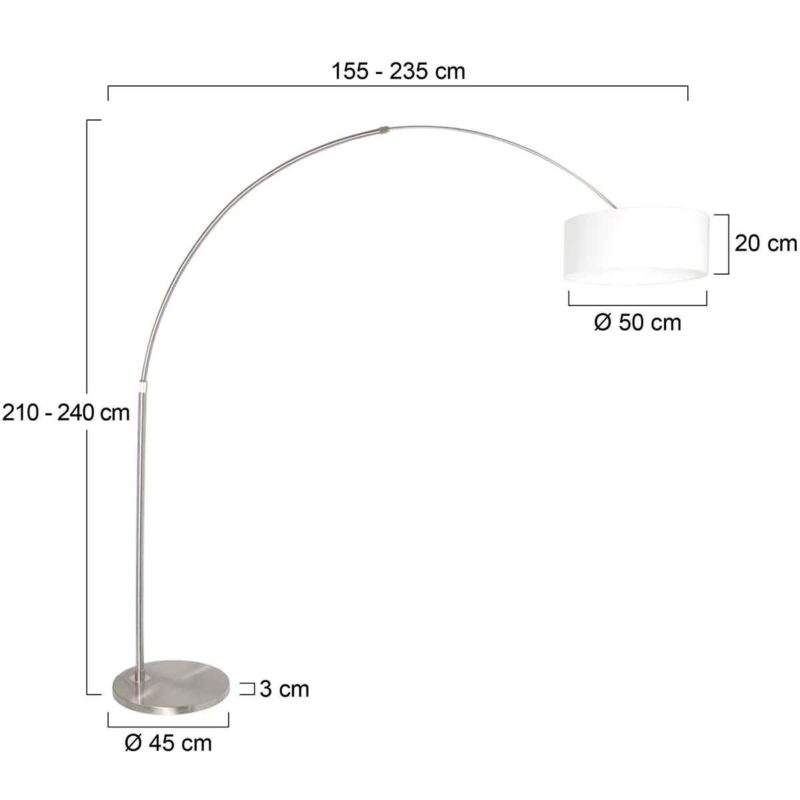 Staalkleurige vloerlamp booglamp Sparkled Light 9903ST met grof wit linnen kap - Afbeelding 6