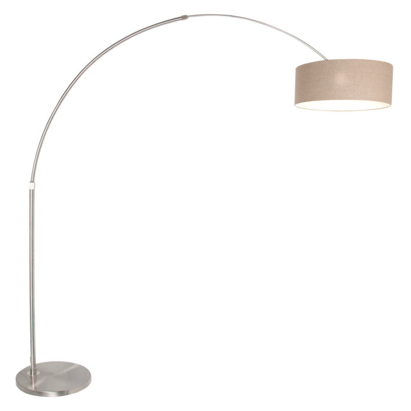 Staalkleurige vloerlamp booglamp Sparkled Light 9904ST met grijs linnen kap - Afbeelding 2