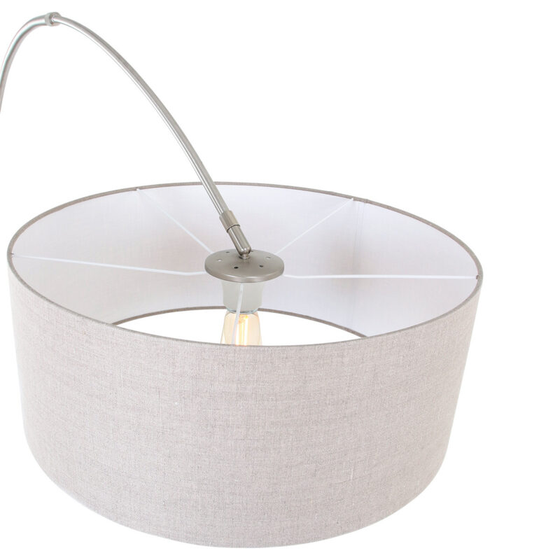 Staalkleurige vloerlamp booglamp Sparkled Light 9904ST met grijs linnen kap - Afbeelding 16