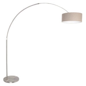 Staalkleurige vloerlamp booglamp Sparkled Light 9904ST met grijs linnen kap