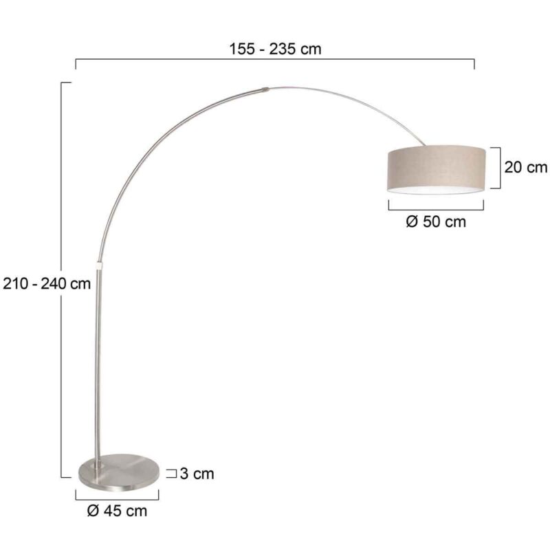 Staalkleurige vloerlamp booglamp Sparkled Light 9904ST met grijs linnen kap - Afbeelding 7