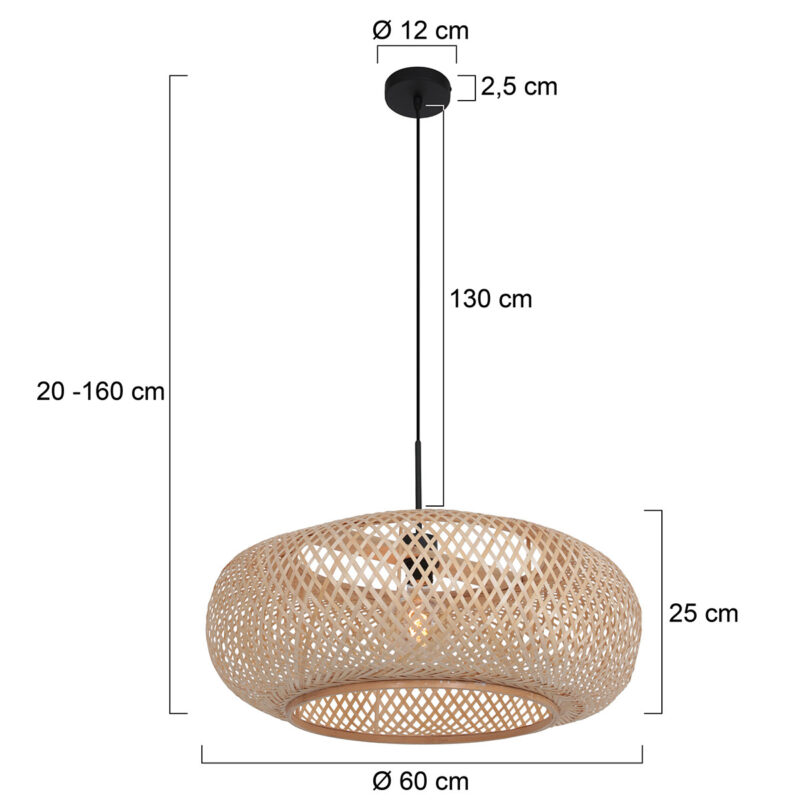 Bamboe met houten hanglamp Maze 7505ZW Zwart Bruin - Afbeelding 4