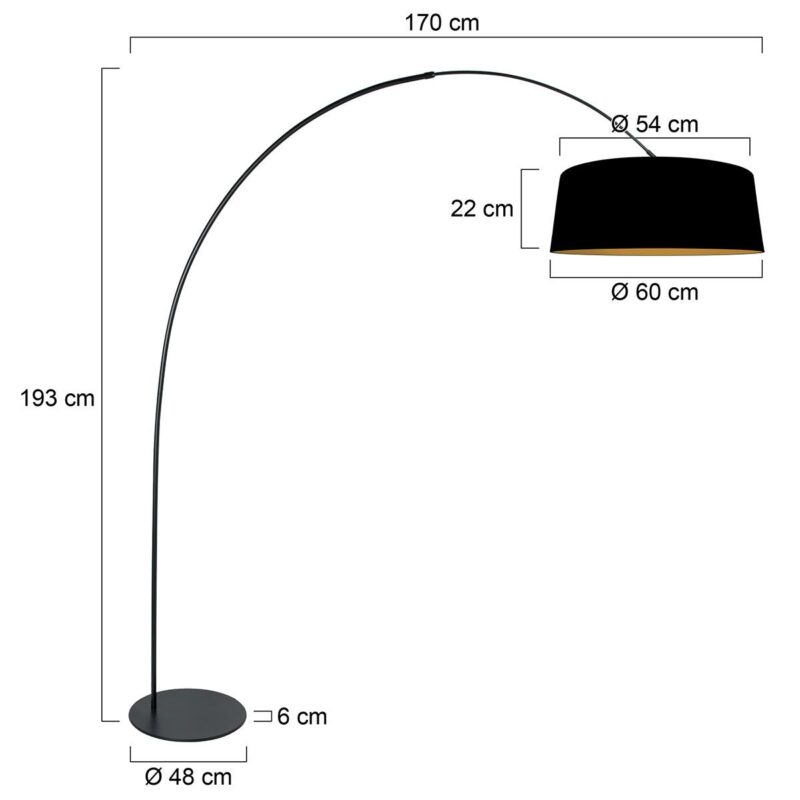 Booglamp Curve 4279ZW – Elegant contrast in zwart linnen en goud - Afbeelding 6