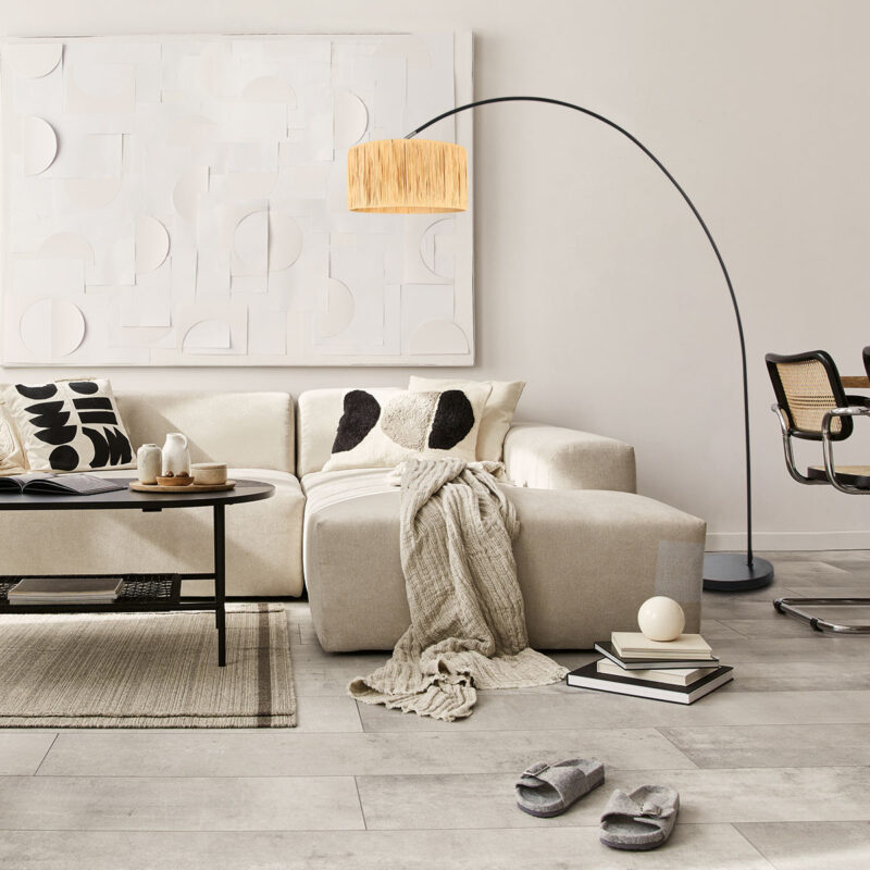 Lámpara de arco Solva 3740ZW con pantalla de hierba beige/amarilla - Imagen 3