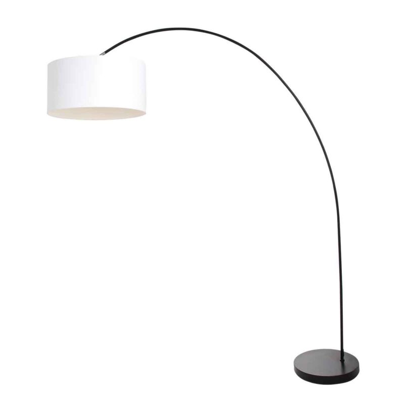 Booglamp Solva 3894ZW zwart met een wit linnen lampenkap - Afbeelding 2