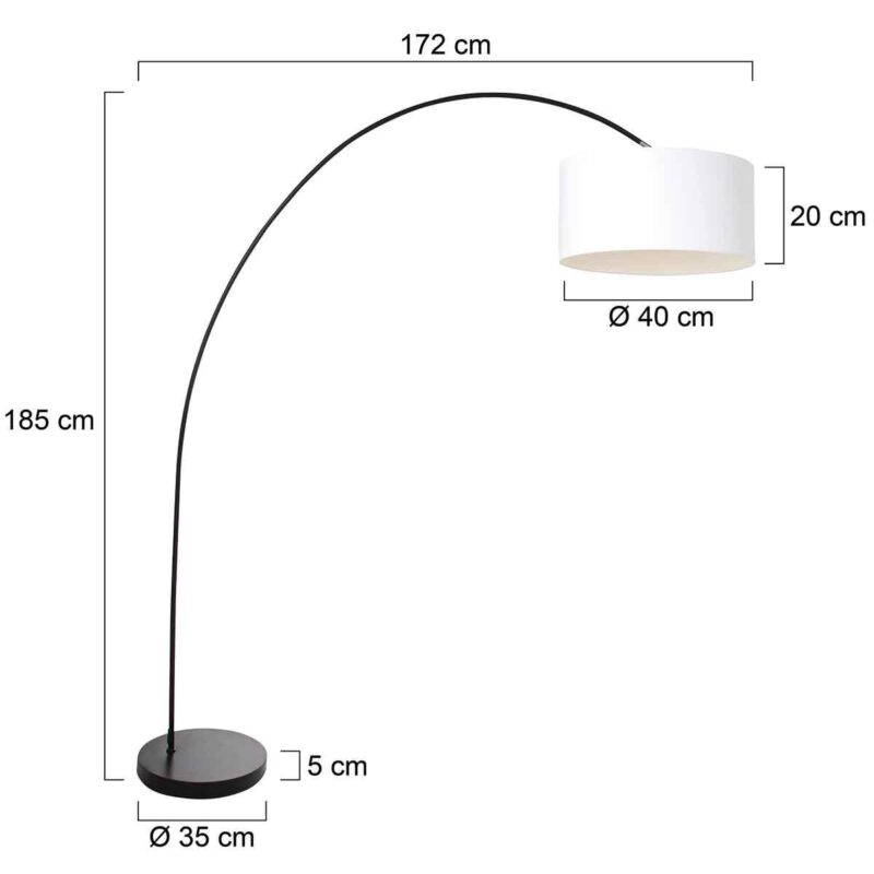 Booglamp Solva 3894ZW zwart met een wit linnen lampenkap - Afbeelding 6