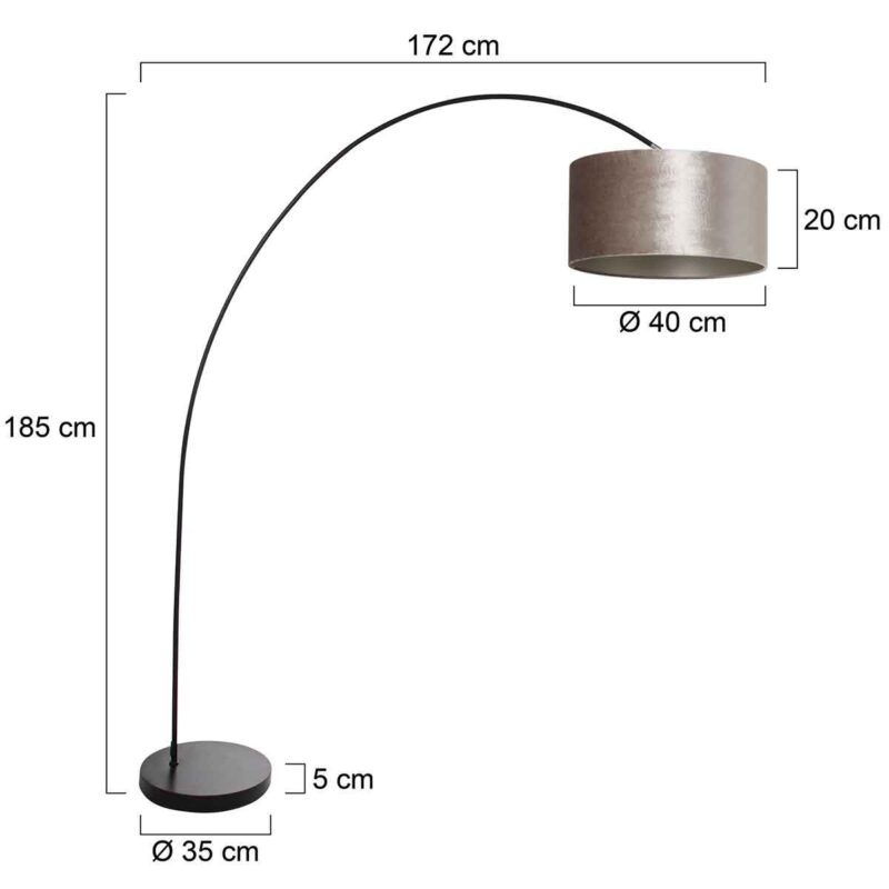 Lámpara de arco Solva 3895ZW Negra con pantalla de terciopelo topo - Imagen 6