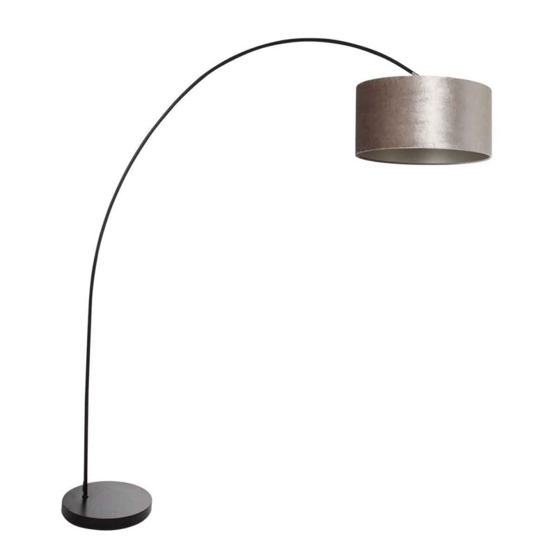 Lámpara de arco Solva 3895ZW Negra con pantalla de terciopelo color topo