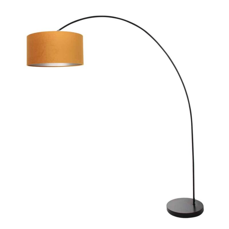 Lámpara de arco Solva 3896ZW Negra con pantalla de terciopelo dorado - Imagen 2