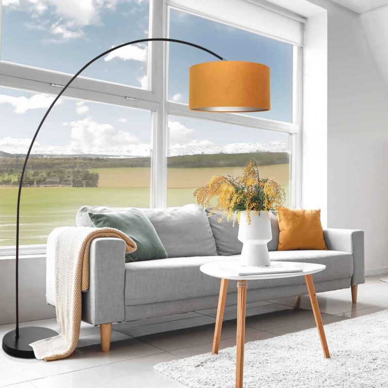 Lámpara de arco Solva 3896ZW Negra con pantalla de terciopelo dorado - Imagen 3