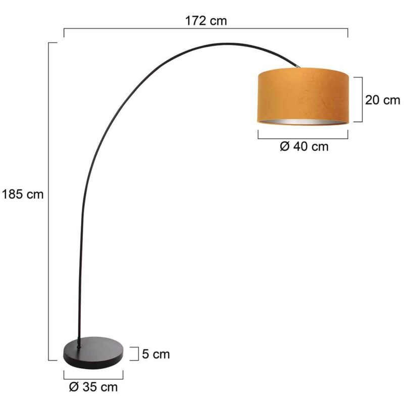 Lámpara de arco Solva 3896ZW Negra con pantalla de terciopelo dorado - Imagen 7