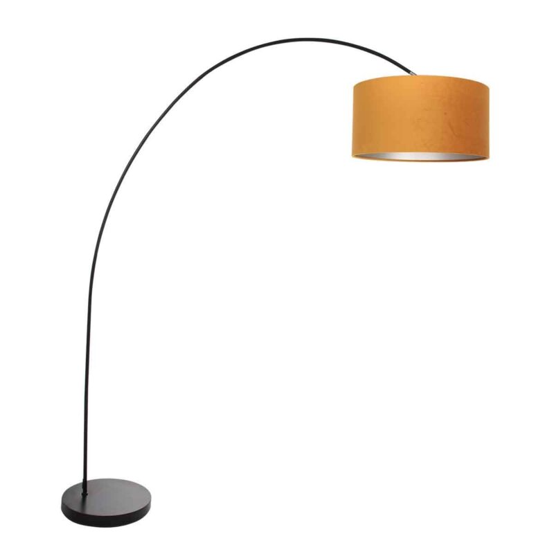 Lámpara de arco Solva 3896ZW Negra con pantalla de terciopelo color dorado