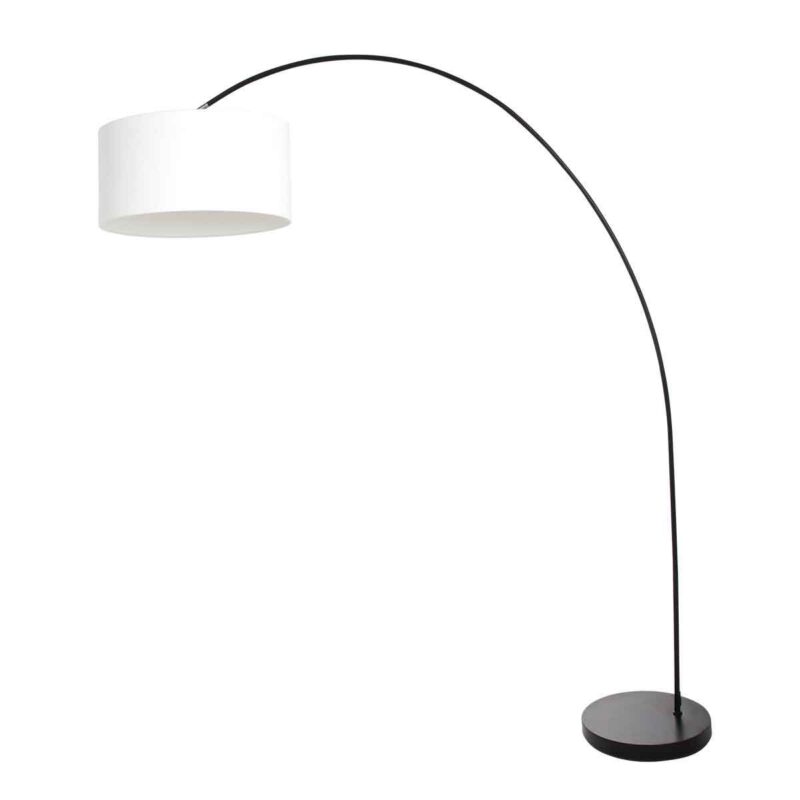 Booglamp Solva 3897ZW Zwart met een grof wit linnen kap - Afbeelding 2