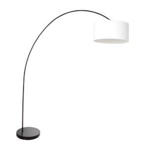 Booglamp Solva 3897ZW Zwart met een grof wit linnen kap