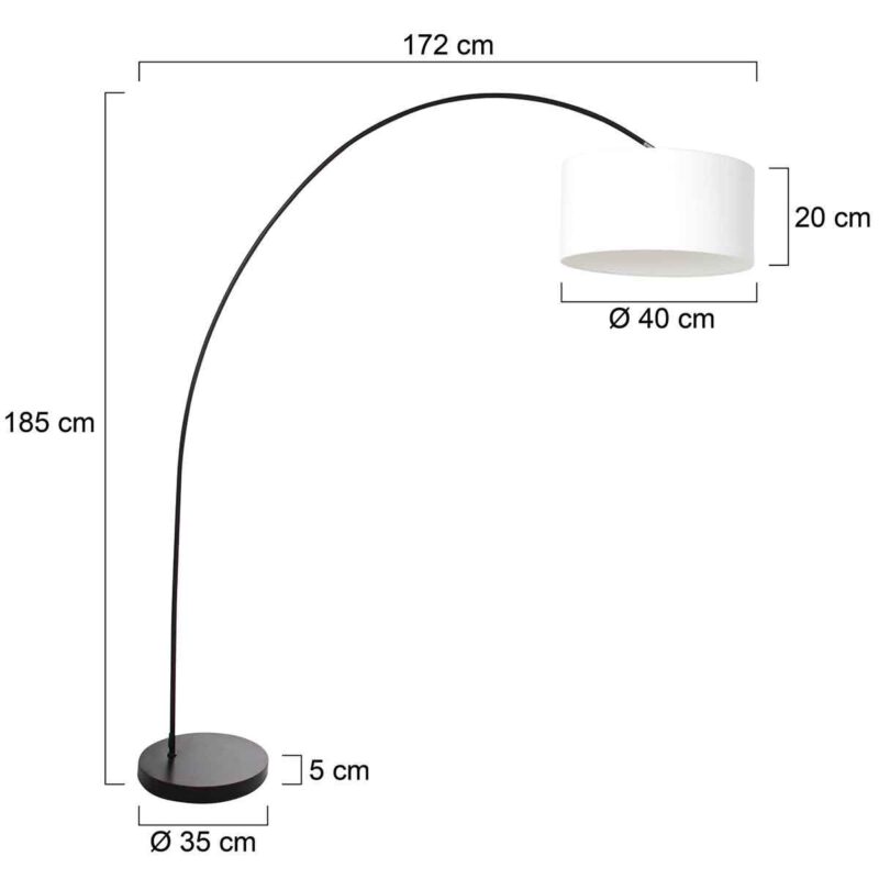 Booglamp Solva 3897ZW Zwart met een grof wit linnen kap - Afbeelding 6