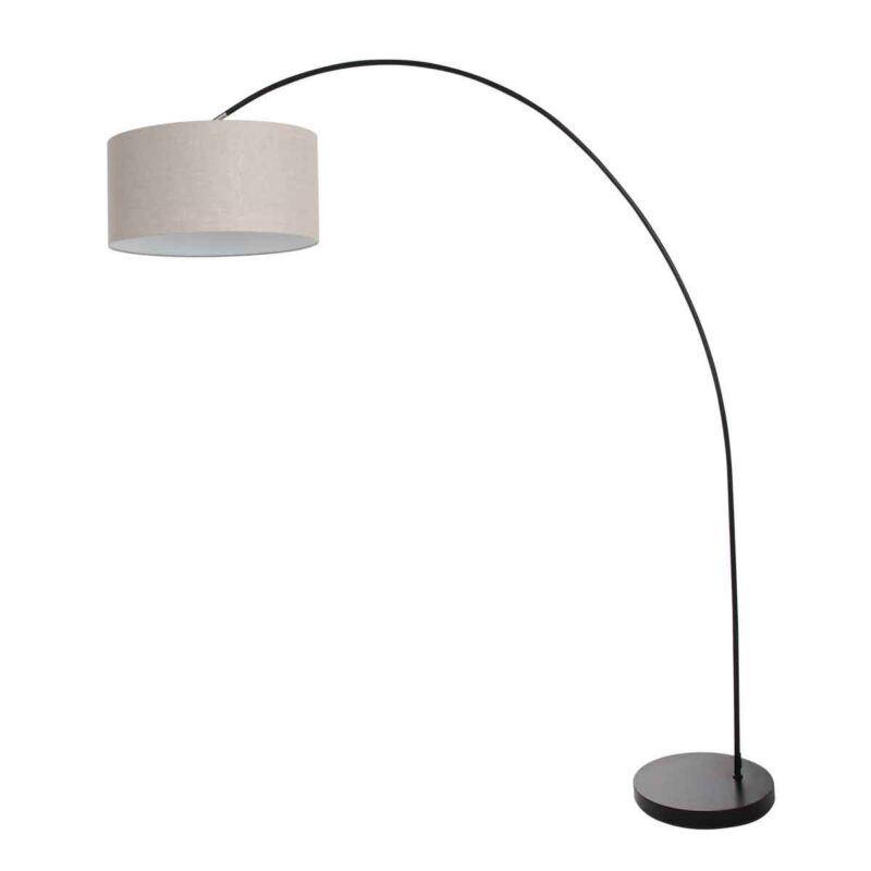 Booglamp Solva 3898ZW zwart met een grijs linnen lampenkap - Afbeelding 2