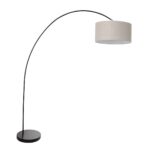 Booglamp Solva 3898ZW zwart met een grijs linnen lampenkap