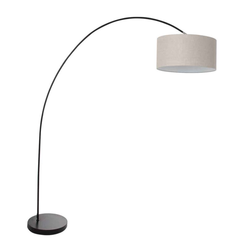 Booglamp Solva 3898ZW zwart met een grijs linnen lampenkap