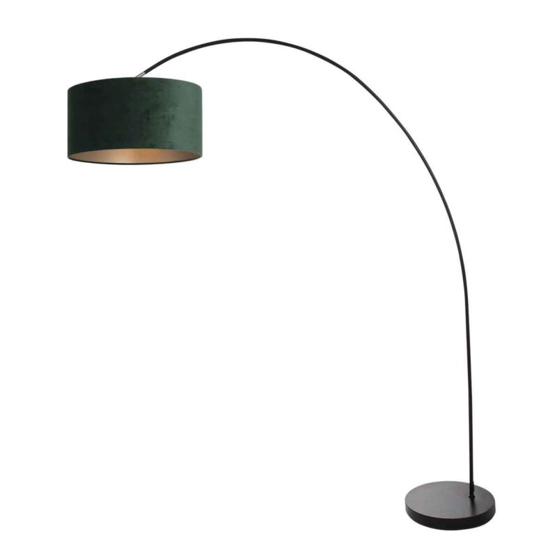 Booglamp Solva 3899ZW Zwart met een groen fluwelen lampenkap - Afbeelding 2