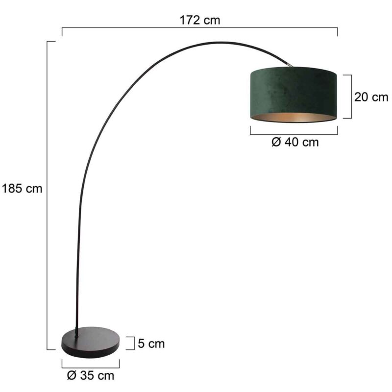 Booglamp Solva 3899ZW Zwart met een groen fluwelen lampenkap - Afbeelding 6