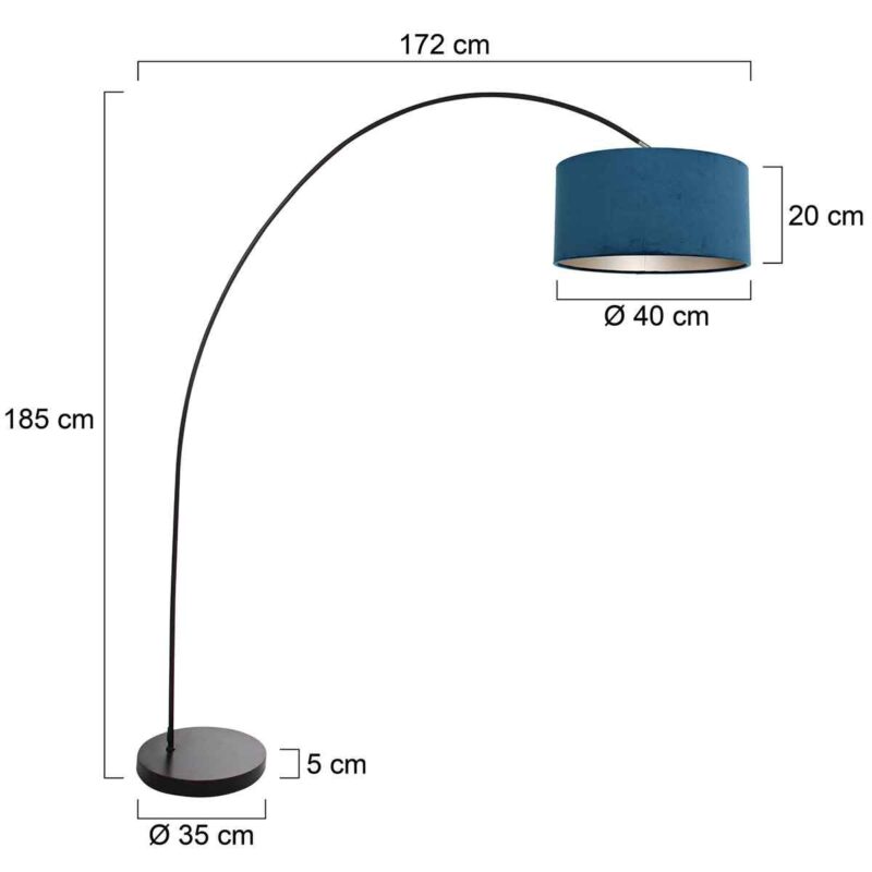 Lámpara de arco Solva 3900ZW negra con pantalla de terciopelo azul - Imagen 6