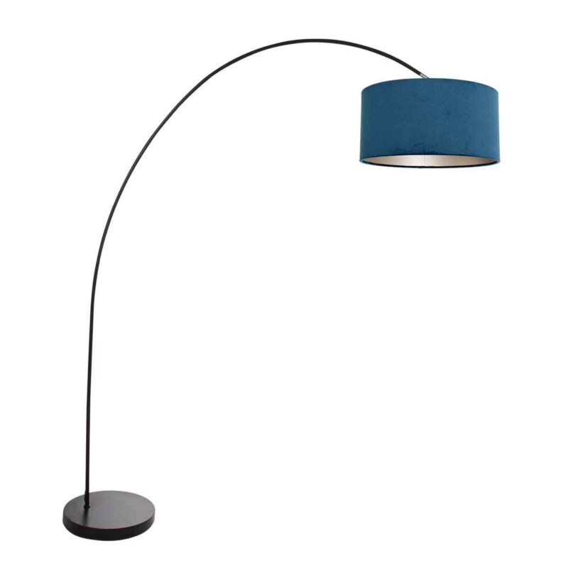 Lámpara de arco Solva 3900ZW negra con pantalla de terciopelo azul