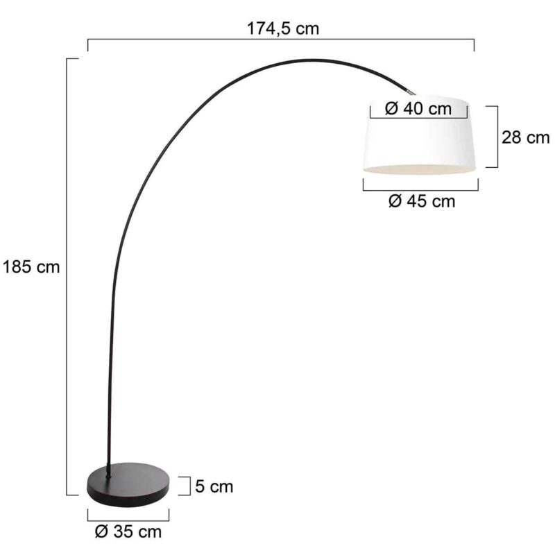 Lámpara de arco Solva 3904ZW con pantalla de lino grueso blanco - Imagen 6