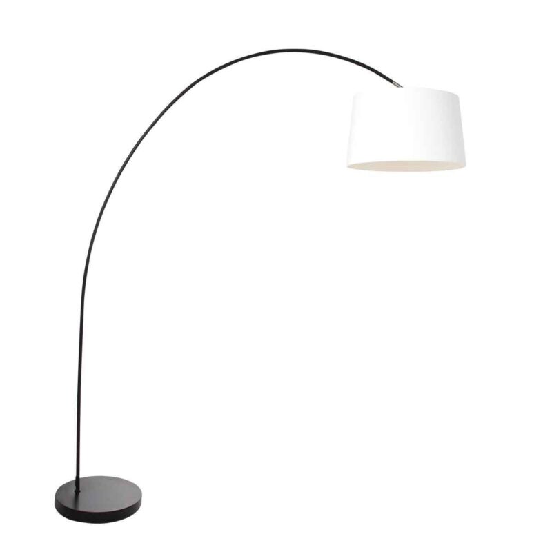 Lámpara de arco Solva 3904ZW con pantalla de lino grueso blanco
