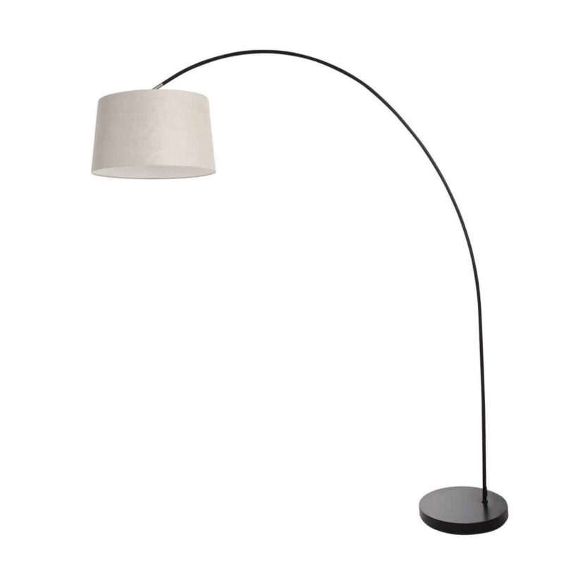 Booglamp Solva 3905ZW met een grijs linnen lampenkap - Afbeelding 2