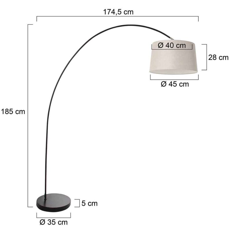 Booglamp Solva 3905ZW met een grijs linnen lampenkap - Afbeelding 6