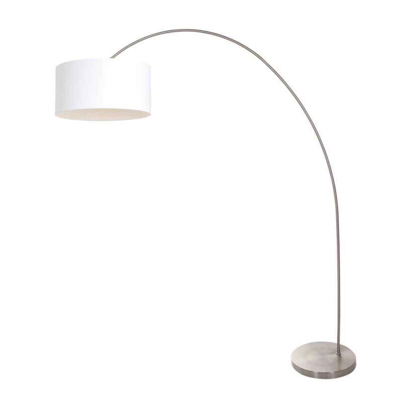 Booglamp Solva 3908ST Staal met een wit linnen lampenkap - Afbeelding 2