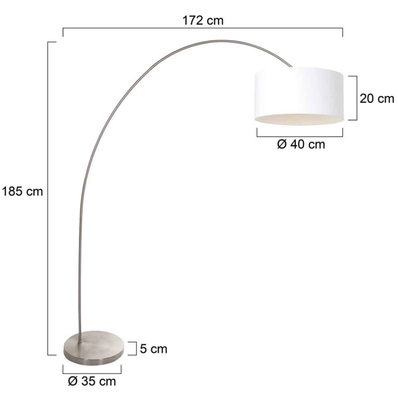 Booglamp Solva 3908ST Staal met een wit linnen lampenkap - Afbeelding 6