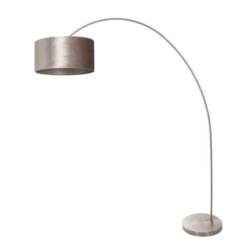Booglamp Solva 3909ST Staal met een taupe fluwelen lampenkap - Afbeelding 2