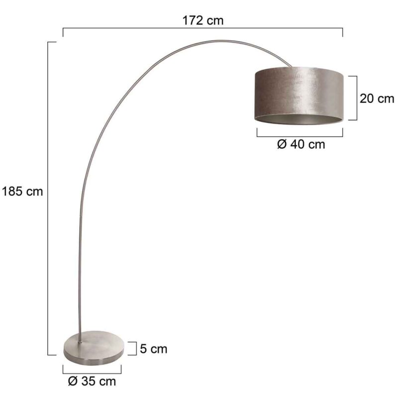 Booglamp Solva 3909ST Staal met een taupe fluwelen lampenkap - Afbeelding 6