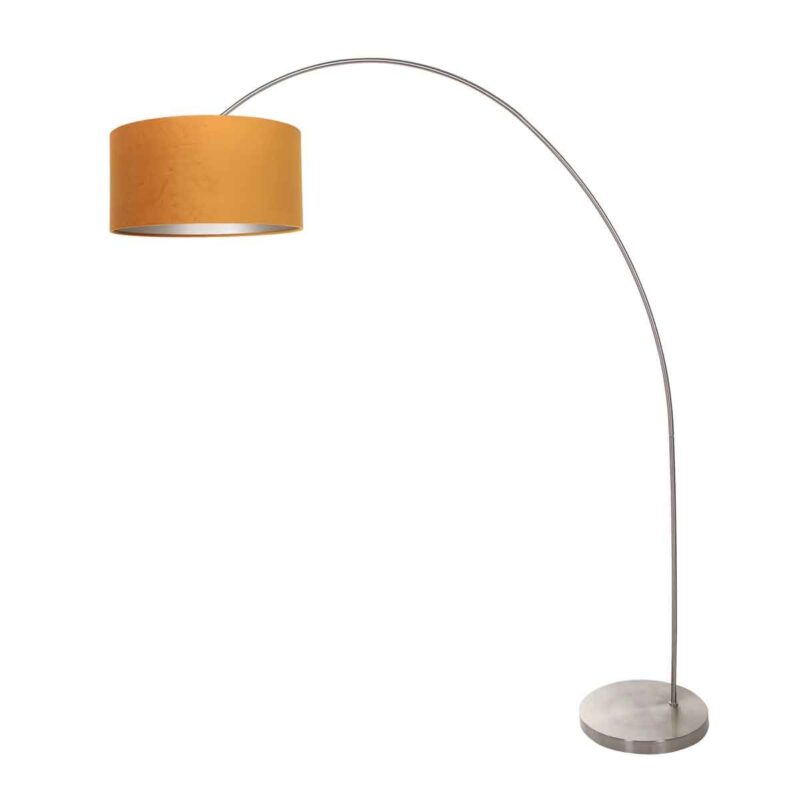 Booglamp Solva 3910ST Staal met een goudkleurige fluwelen lampenkap - Afbeelding 2