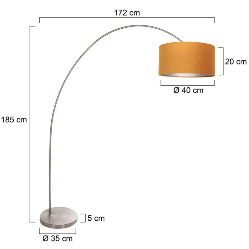 Booglamp Solva 3910ST Staal met een goudkleurige fluwelen lampenkap - Afbeelding 6