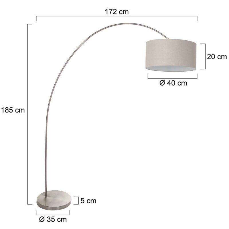 Booglamp Solva 3912ST Staal met een grijs linnen lampenkap - Afbeelding 6