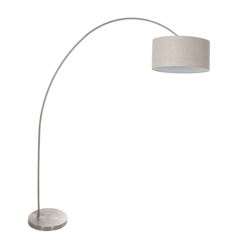 Booglamp Solva 3912ST Staal met een grijs linnen lampenkap