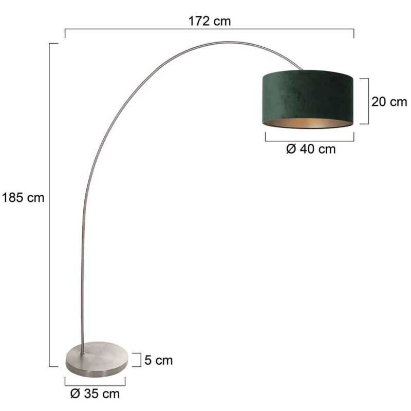 Booglamp Solva 3913ST met een groen fluwelen lampenkap - Afbeelding 6