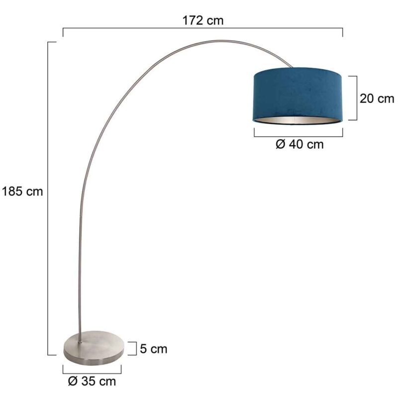 Booglamp Solva 3914ST Staal met een blauw fluwelen lampenkap - Afbeelding 6