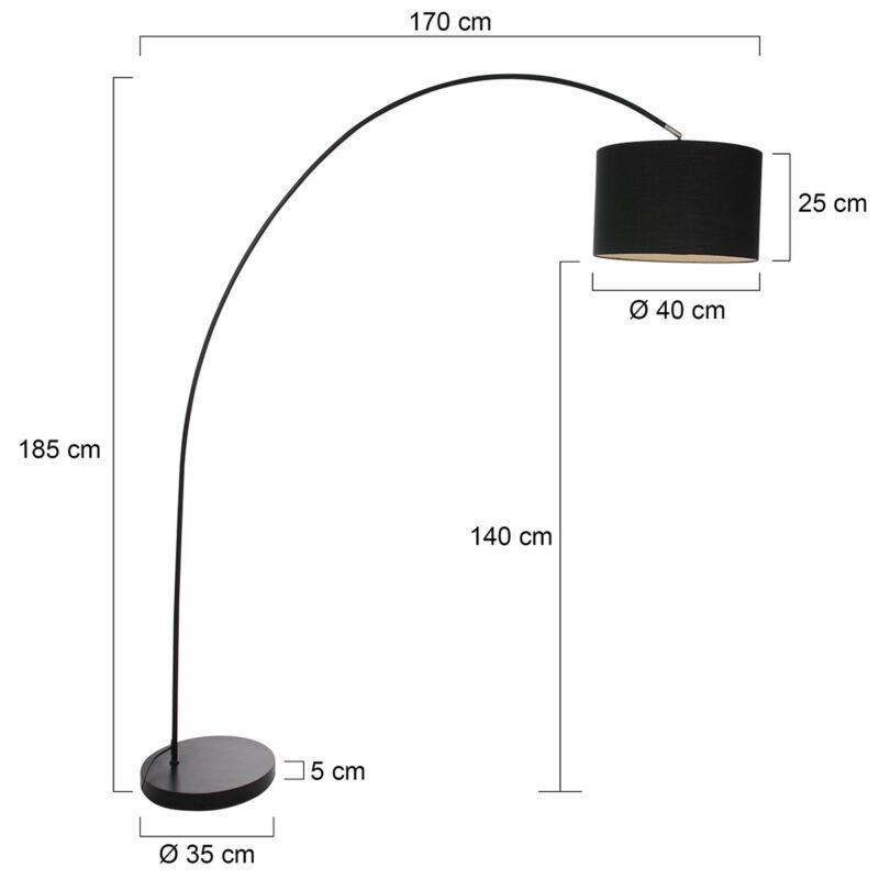 Booglamp Solva 7976ZW met zwarte lampenkap E27 - Afbeelding 7