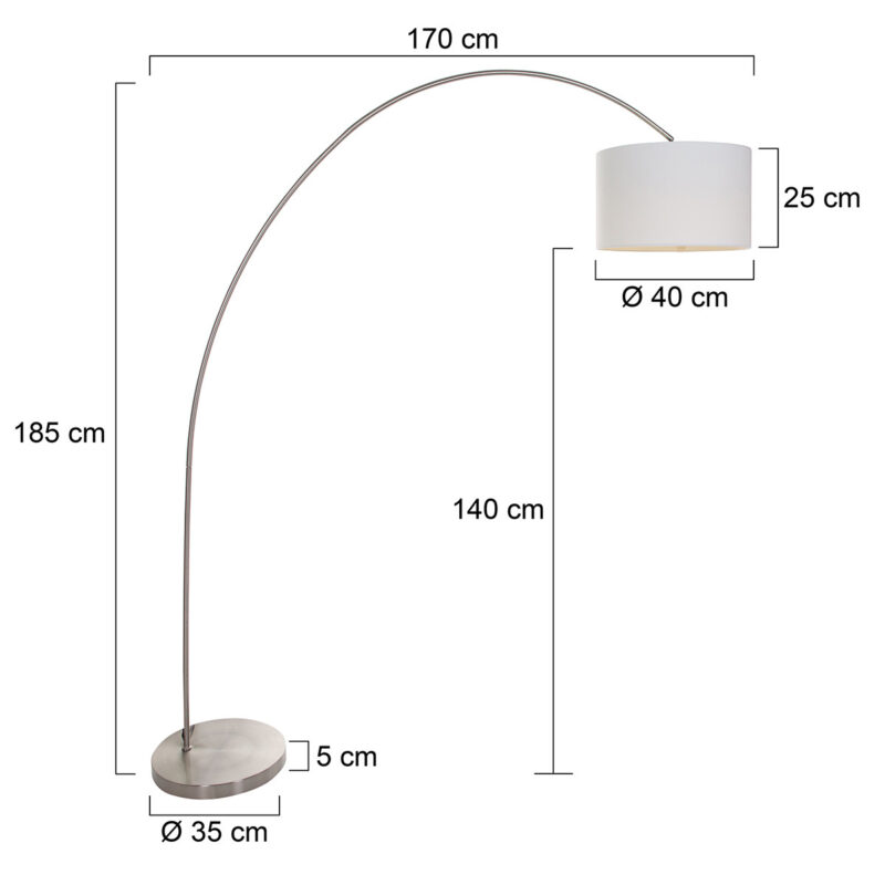 Booglamp Solva 7977ST met grof linnen witte lampenkap E27 - Afbeelding 6