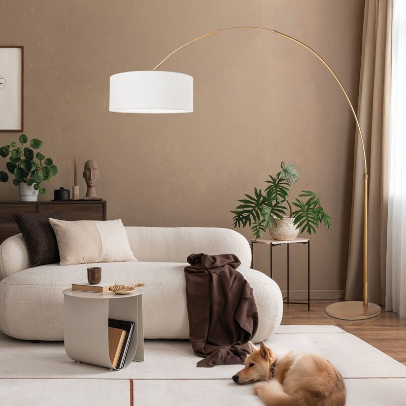 Bronskleurige Booglamp Sparkled Light 4304BR – Stijlvolle Verlichting met Grof Linnen Kap - Afbeelding 3
