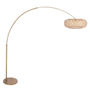 Lámpara de arco de bronce con luz brillante 4309BR: iluminación elegante con pantalla de bambú