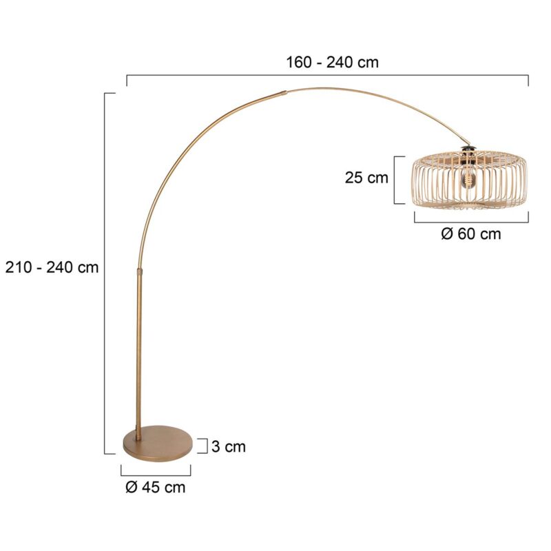 Bronskleurige Booglamp Sparkled Light 4310BR – Stijlvolle Verlichting met Bamboe Kap - Afbeelding 6