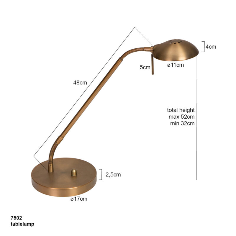 Bronskleurige tafellamp Biron 1 lichts 7502BR met draai dimmer 2700 Kelvin - Afbeelding 7