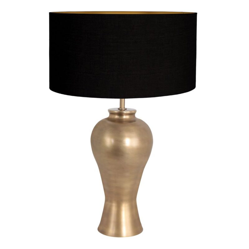 Bronskleurige tafellamp Brass 3969BR inclusief zwart linnen kap met goudkleurige binnenkant - Afbeelding 2
