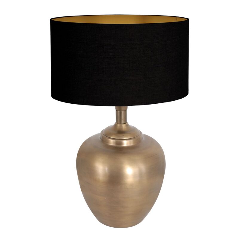 Lampe de table vase couleur bronze Laiton 3968BR avec abat-jour en lin noir et intérieur doré - Image 2