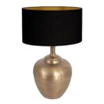 Bronskleurige vaas tafellamp Brass 3968BR inclusief zwart linnen kap met goudkleurige binnenkant