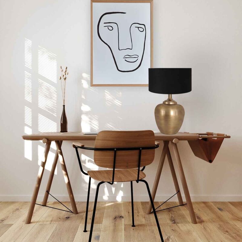 Lampe de table vase couleur bronze Laiton 3968BR avec abat-jour en lin noir et intérieur doré - Image 3